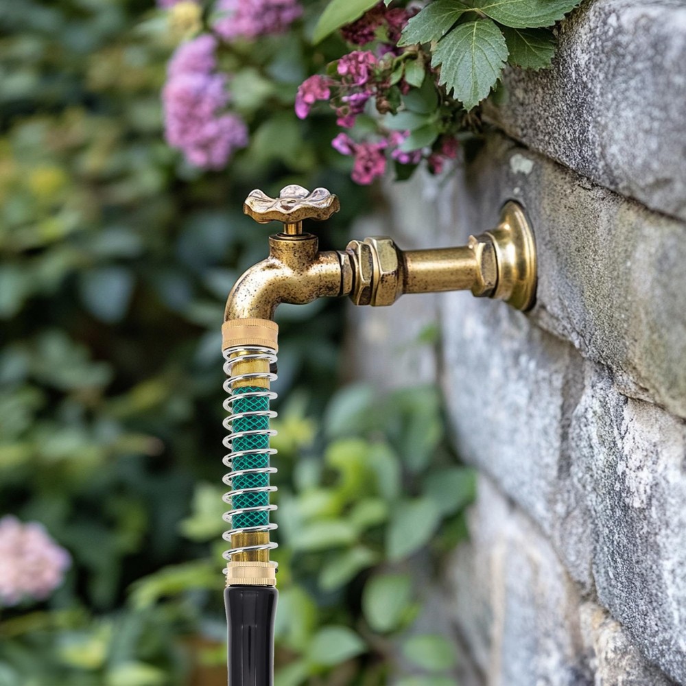 LIULO TOOL Garden Hose Protector, Brass Extension 2 Pack, Gold, Green