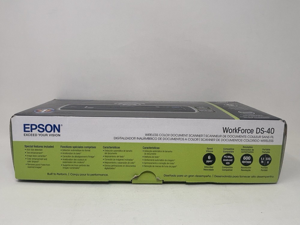 Epson WorkForce DS-40 Portable Compact Wireless Color Document Scanner Open Box