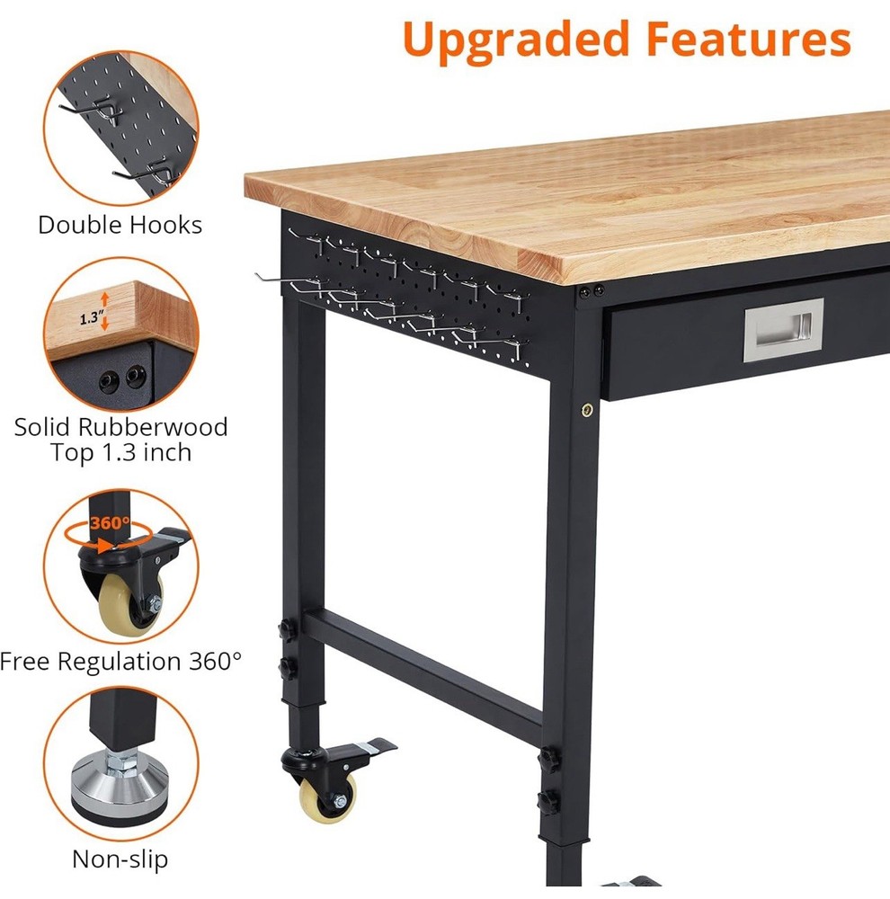 48” Adjustable Workbench，Heavy Duty Wood Work Bench 2000 Lbs Load Capacity,Work