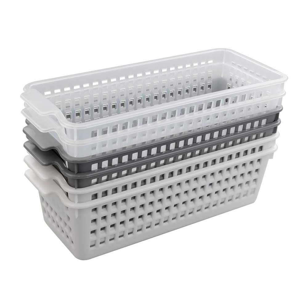 6-Pack Slim Plastic Storage Baskets Bin, Rectangle Basket Set