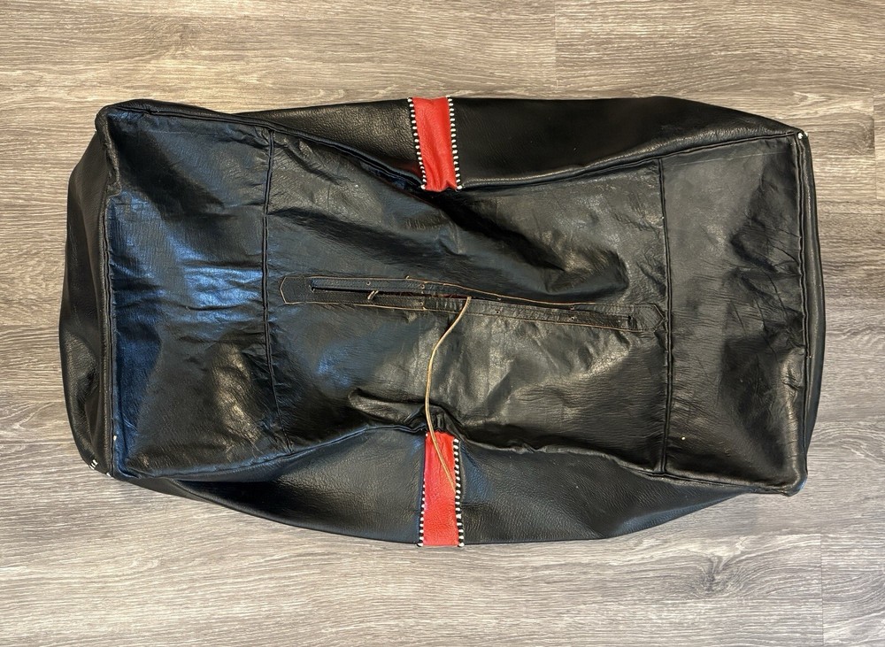 Rectangular leather pouf ottoman handmade Black Red Moroccan *cover only*