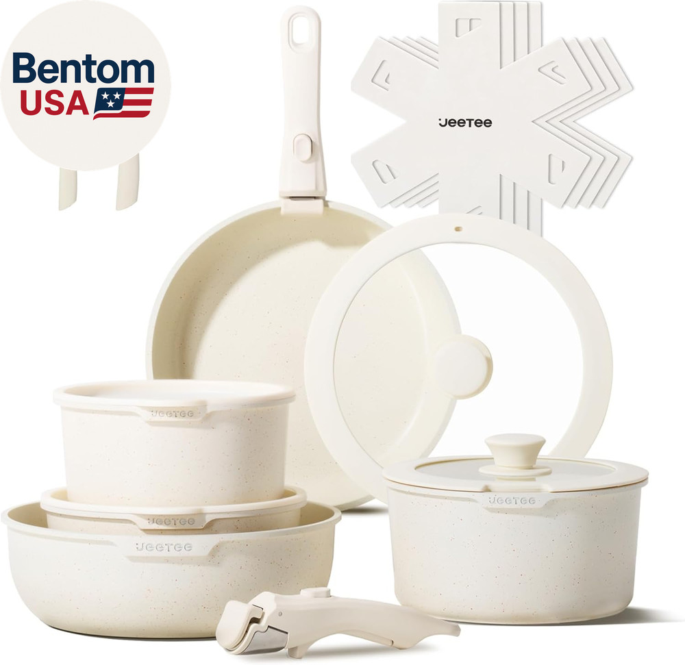 Pots and Pans Set Non Stick 17Pcs, Kitchen Cookware Sets with Detachable Handle,