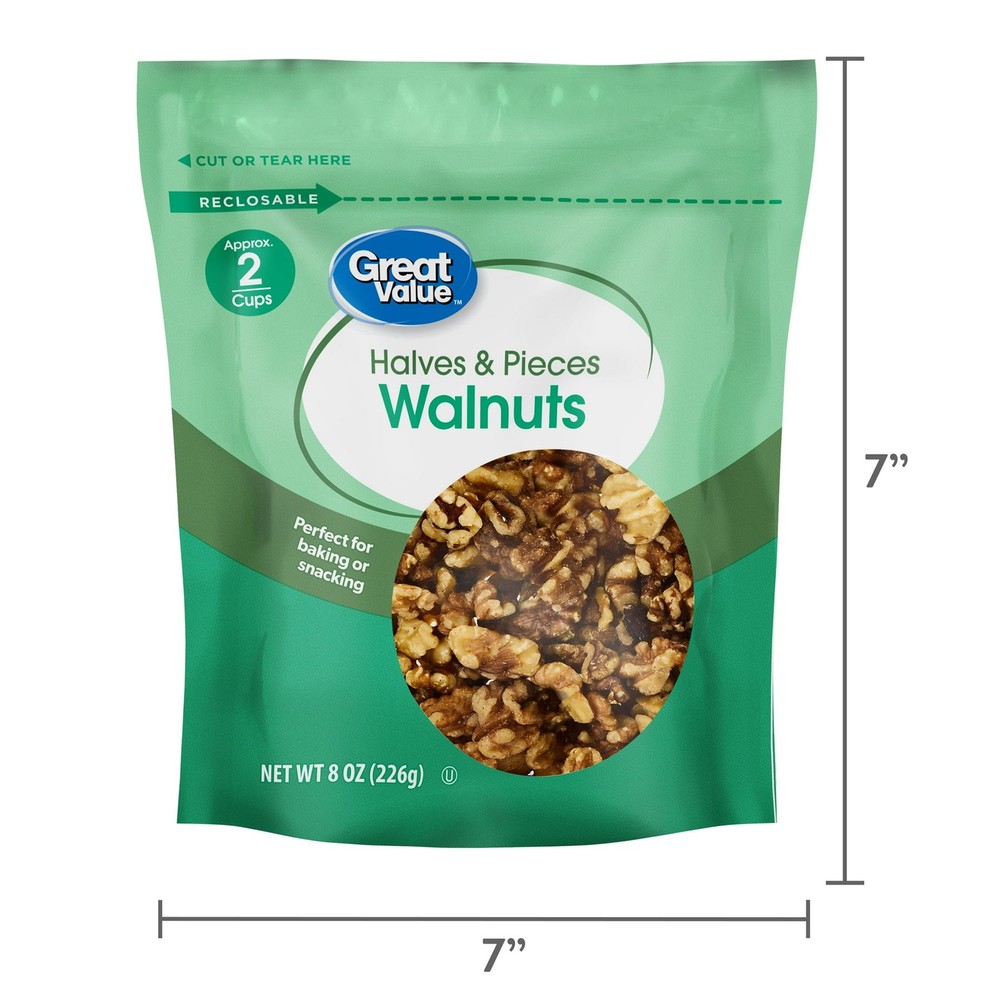 Great Value Walnuts Halves & Pieces, 08 oz