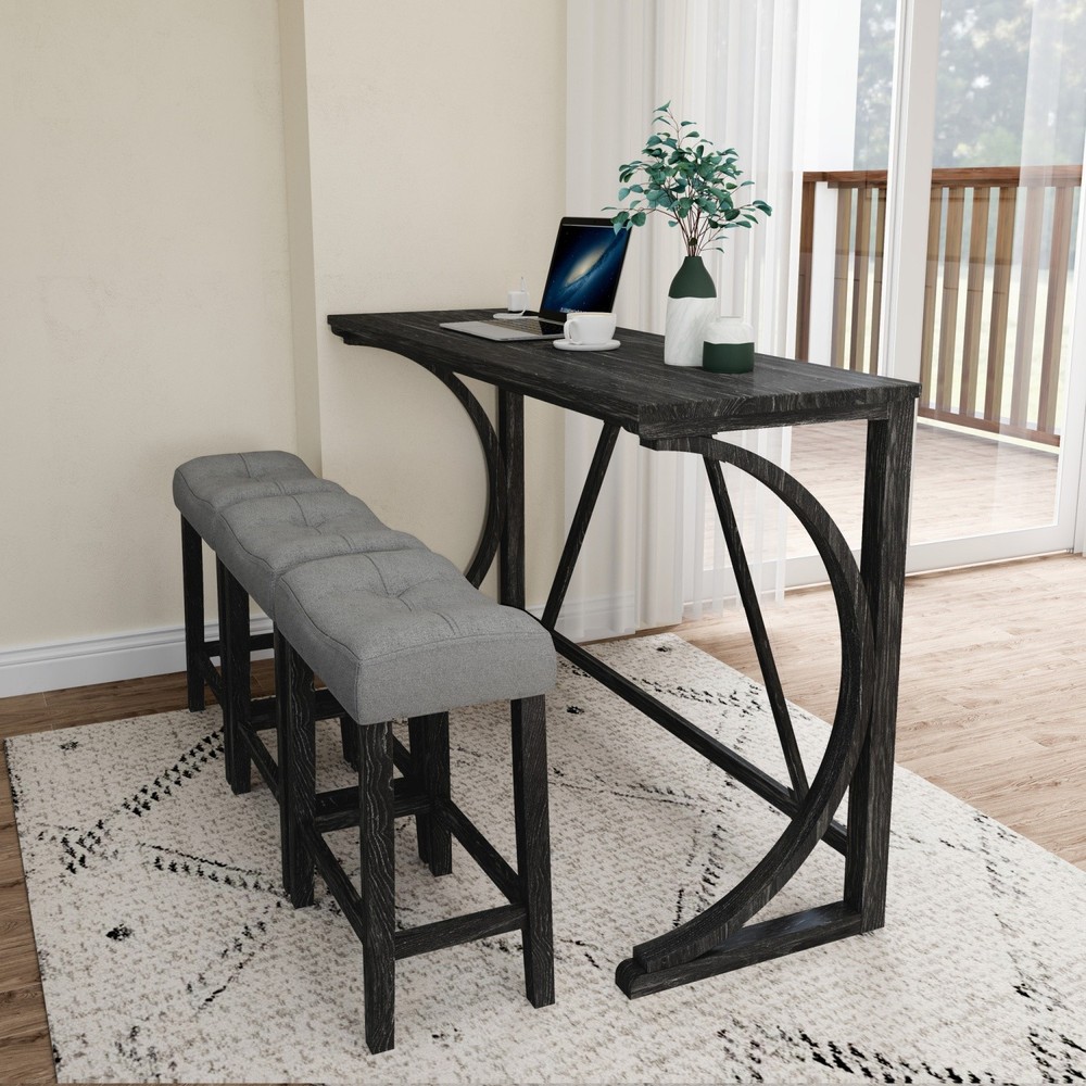 4 Piece Bar Table Set Kitchen Counter Height Table Dining Table w/ 3 Bar Stools