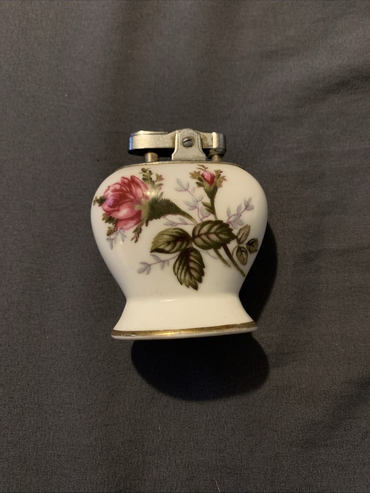 Vintage Moss Rose Porcelain Table Lighter