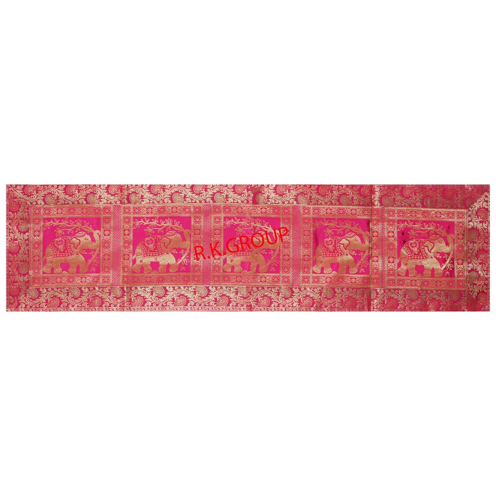 Indian Pink Wedding Decor Table Runner Boho Brocade Elephant Linen Tablecloth