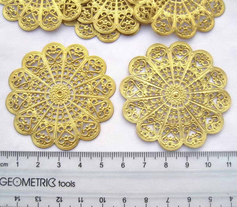20pcs Large Brass Filigree 55mm Round Stamping Decorative Finding