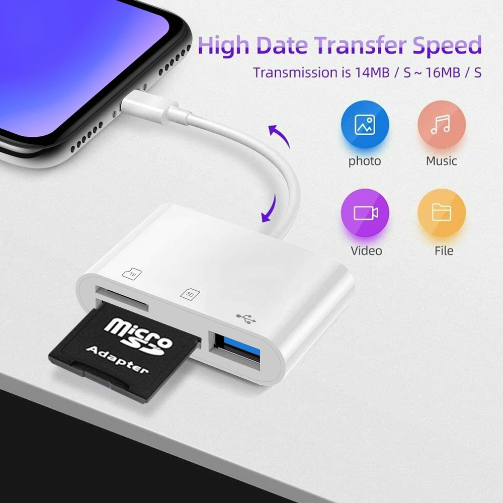 3 in 1 Type C USB OTG Adapter SD/TF Memory Card Reader for iPhone15 Pro Max Plus