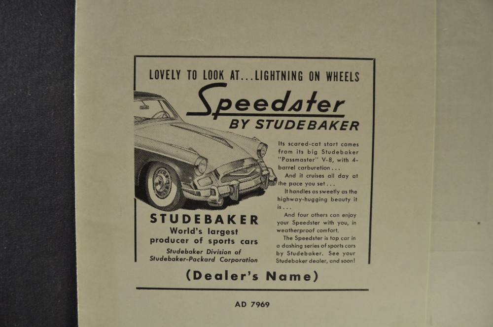 1955 Studebaker Speedster Dealer Ad Slick Sample Sheet Nice Original 55