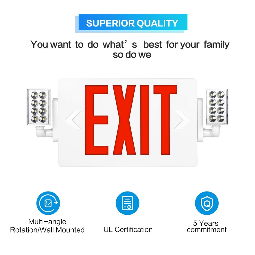 UL List- 1 Pack Red Emergency Exit Signs with Lights Battery Backup for Home Set