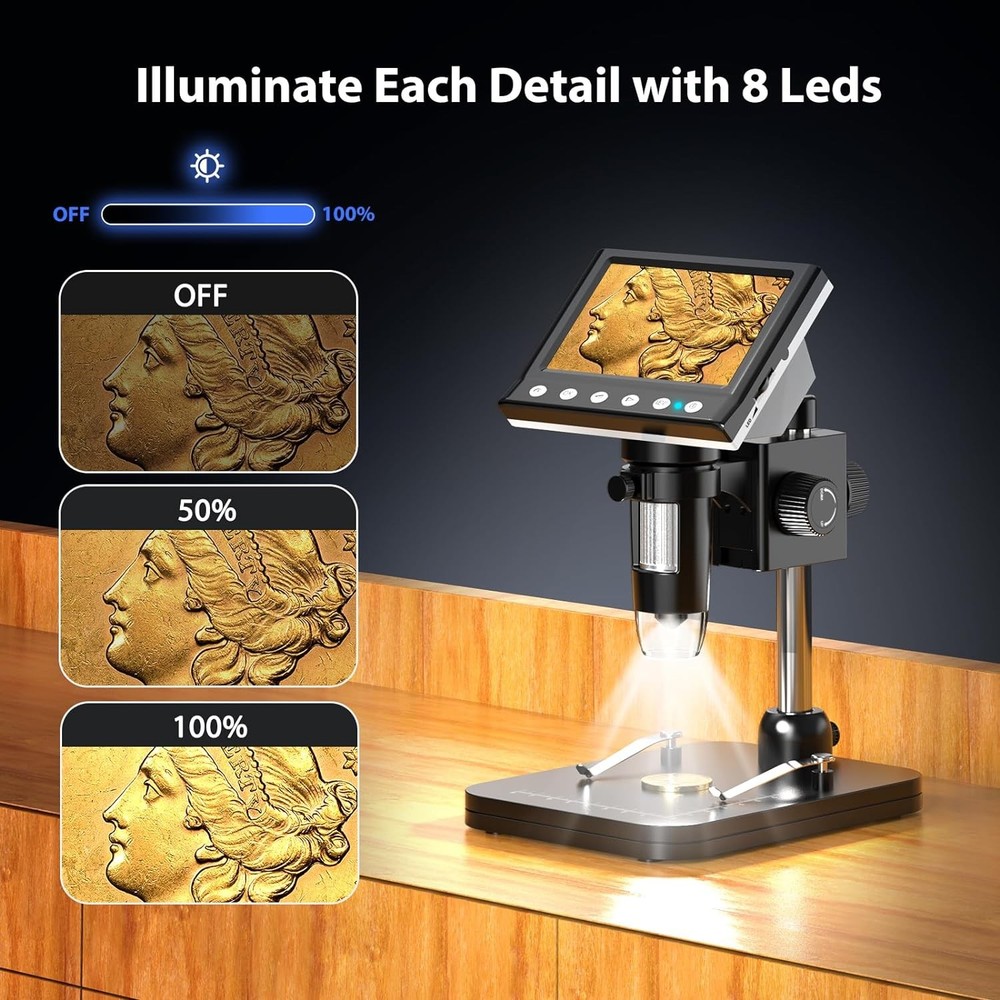 4.3'' IPS Coin Microscope, 1000X Magnification Digital Microscope for Adults，Coi
