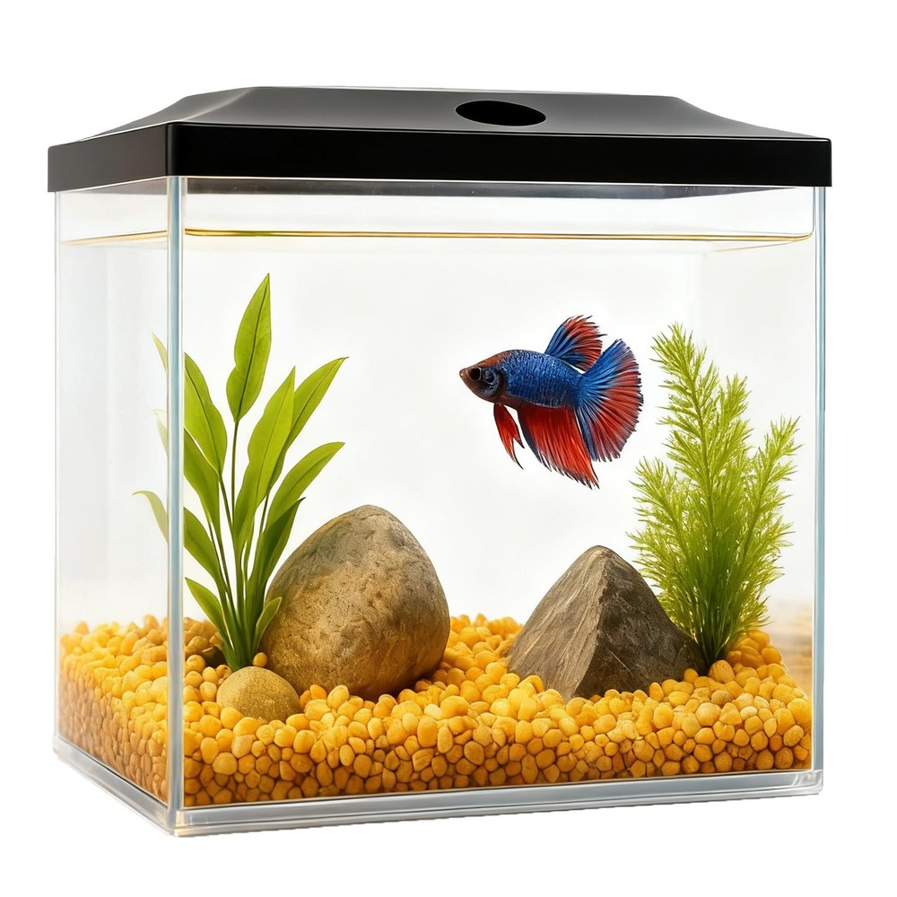 0.8-Gallon Cube Fish Bowl, Shatterproof Plastic Fish Bowl with LED Lighting, ...