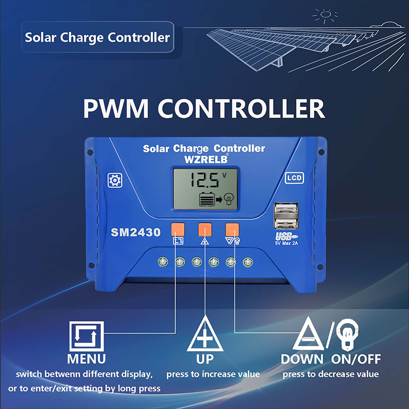PWM Solar Panel Battery Charge LCD Controller 20A 12V/24VAuto Regulator Dual USB