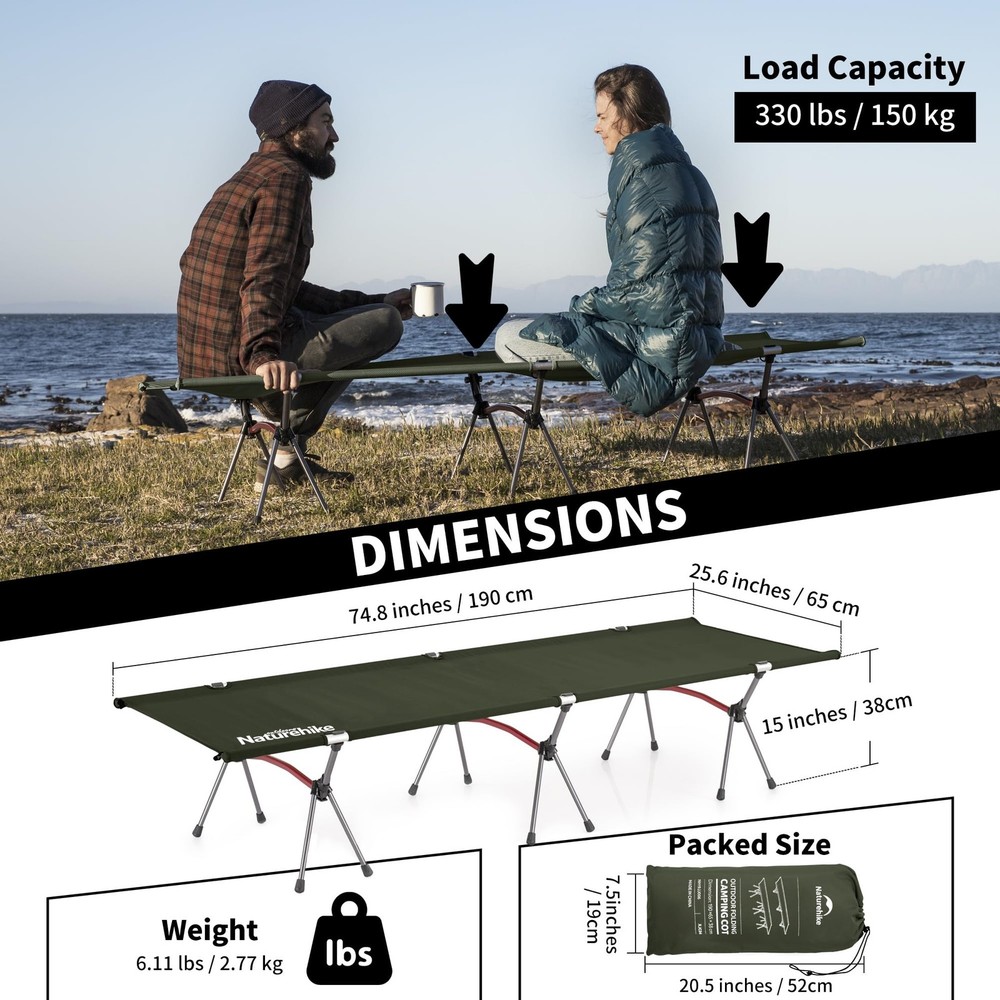 ArmyWild Folding Camping Cot, Height Adjustable Ultralight Backpacking Cot, P...