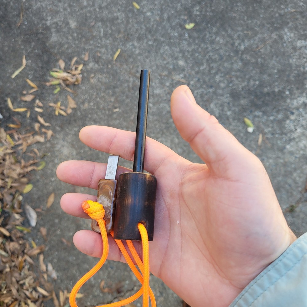 Survival Fire Starter / Handmade With Fired Wood Handle And Custom Striker