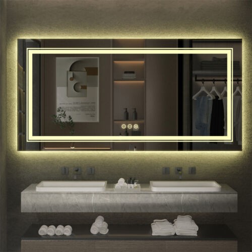 Oversize LED Dual Illuminated Bathroom Mirror Wall Mounted Antifog Mirror