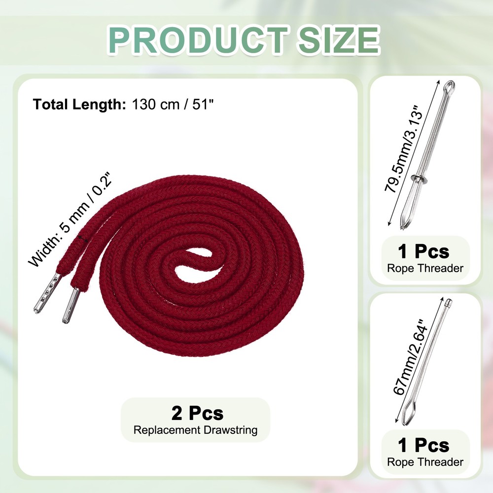 2pcs 51 Inch Replacement Drawstring Cords with Threaders, Claret