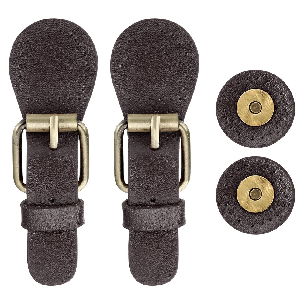 Leather Snap Buckles Snap Button Closure, 2 Pcs Magnetic Snaps, Coffee Brown
