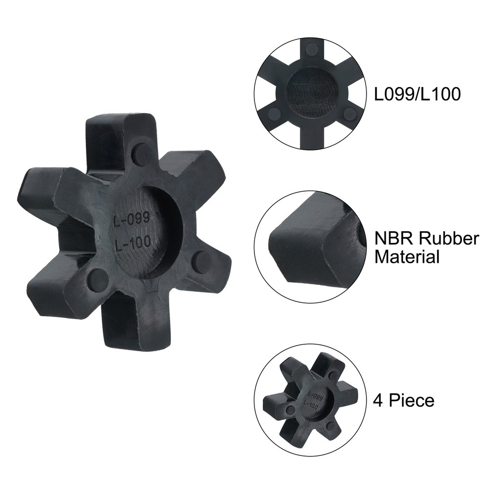 4 Sets L099/L100 Jaw Coupling Insert NBR Rubber L-Jaw Coupler Sets Black