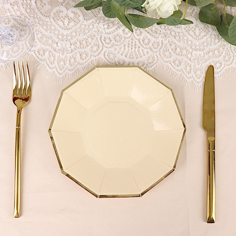 25 BEIGE 7" Decagon Salad Dinner Paper Plates Disposable Tableware