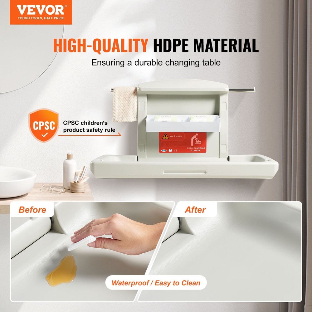 Wall-Mounted Baby Changing Station, Horizontal Foldable Diaper Change Table with