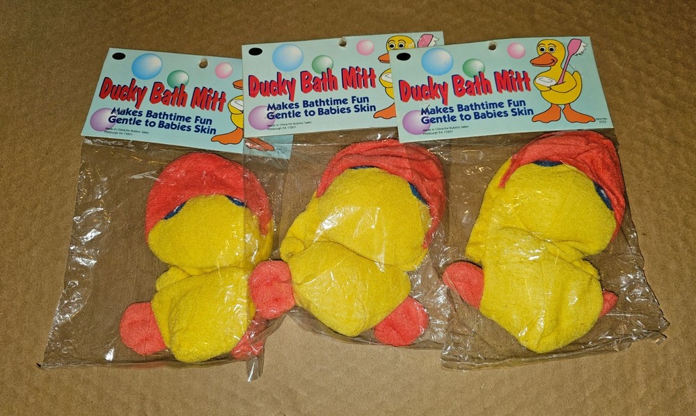 Three Vintage Ducky Bath Mitts (1994)