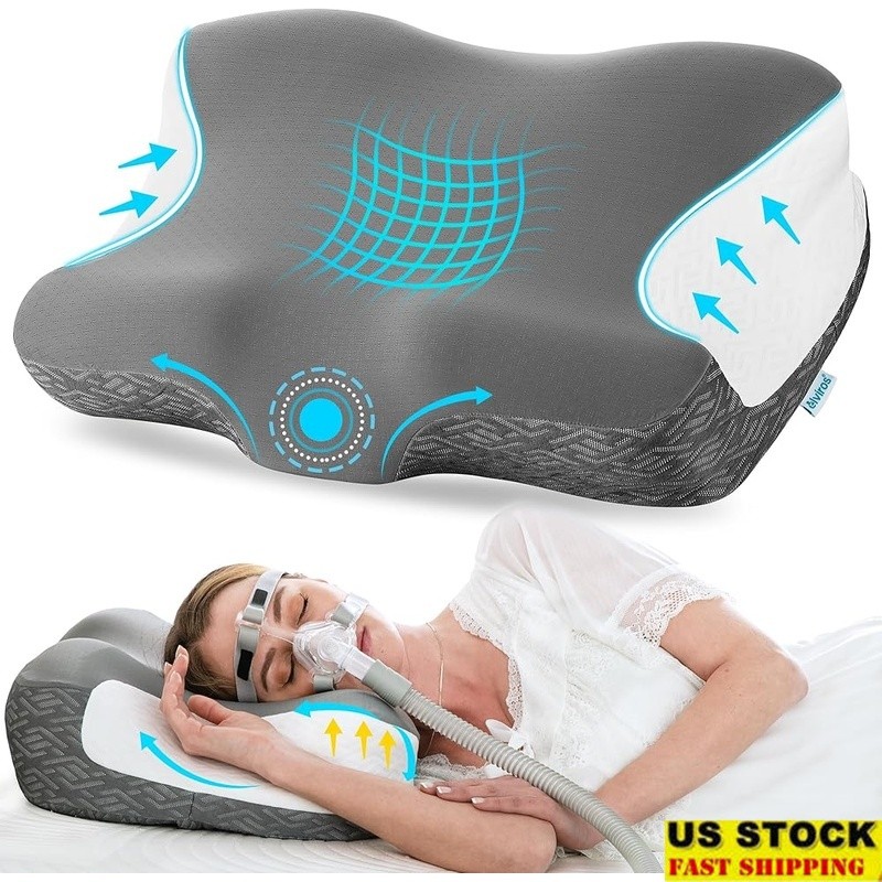CPAP Neck Pillow Ergonomic Memory Foam Adjustable Height Side Sleepers Support