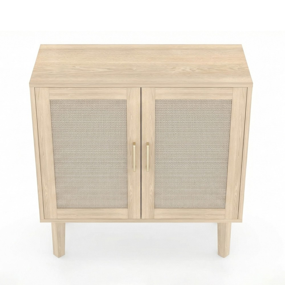 ↑Buffet Cabinet With Rattan Decor Doors Solid Wood Feet Multifunctional