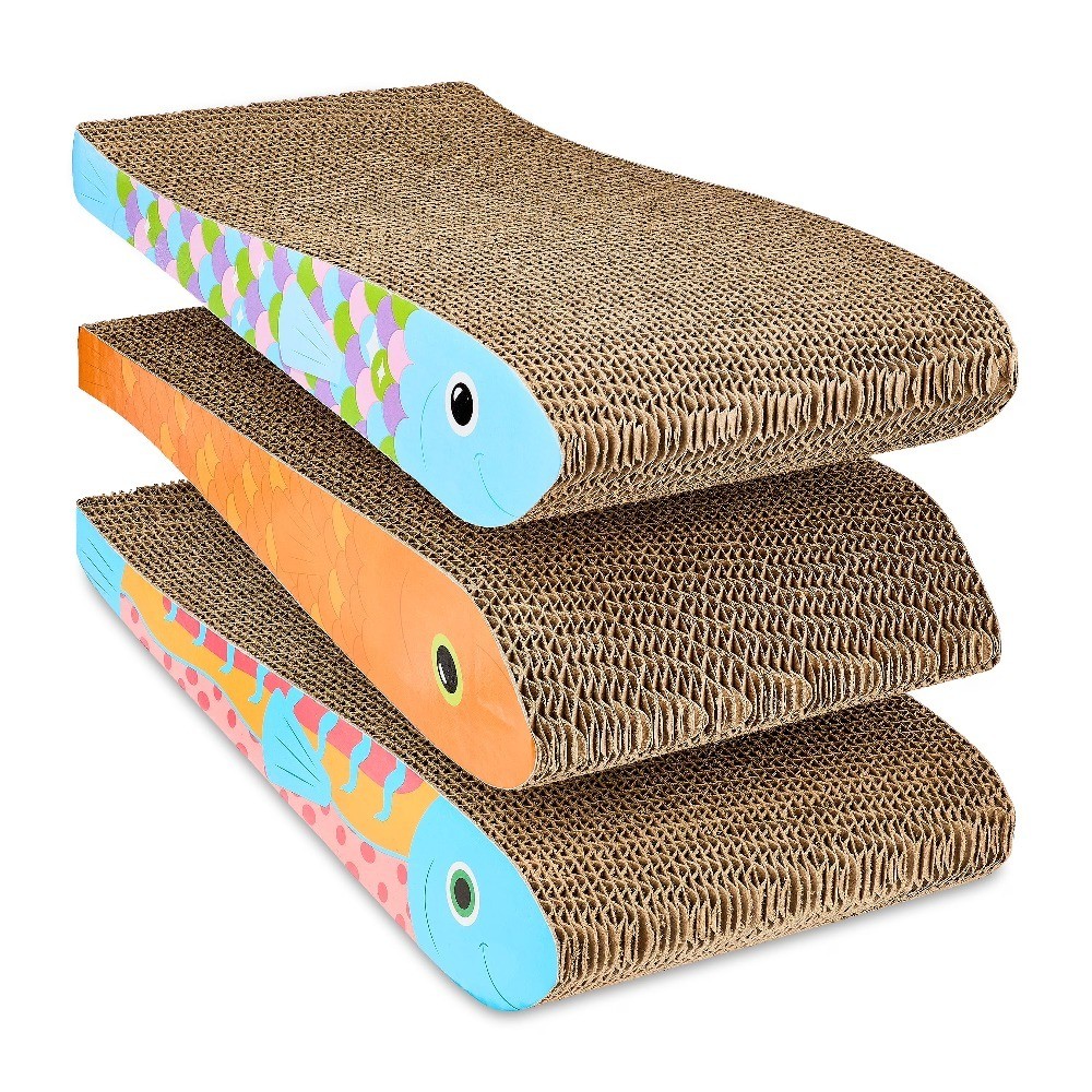 Durable Fish Shaped Cardboard Cat Scratching Pad for Indoor Cats Multicolor 3