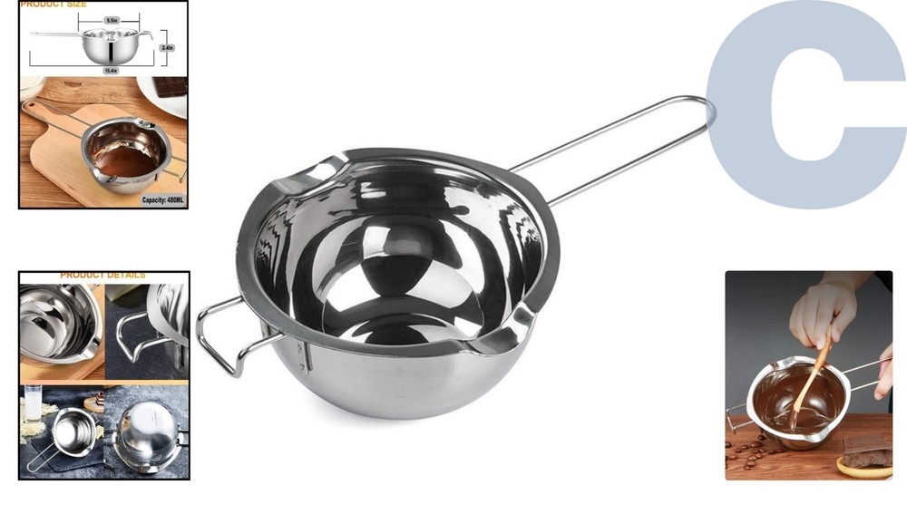 Stainless Steel Double Boiler with Lid - 2 Cup Capacity for Baking Needs