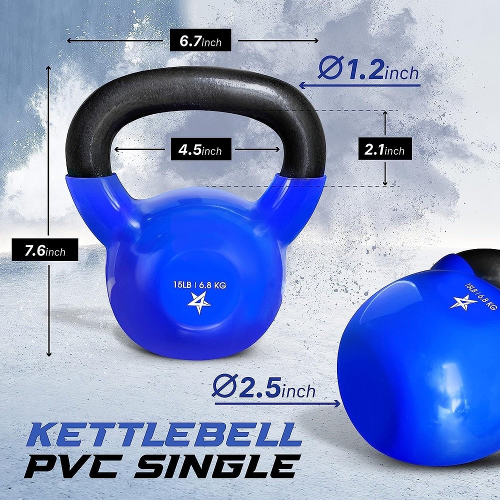 15 LB Vinyl Kettlebell with Wide Handle and Flat Bottom for Strength Training