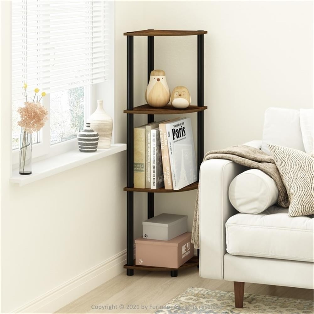 Pemberly Row 4-Tier Corner Display Rack Multipurpose in Amber Pine/Black