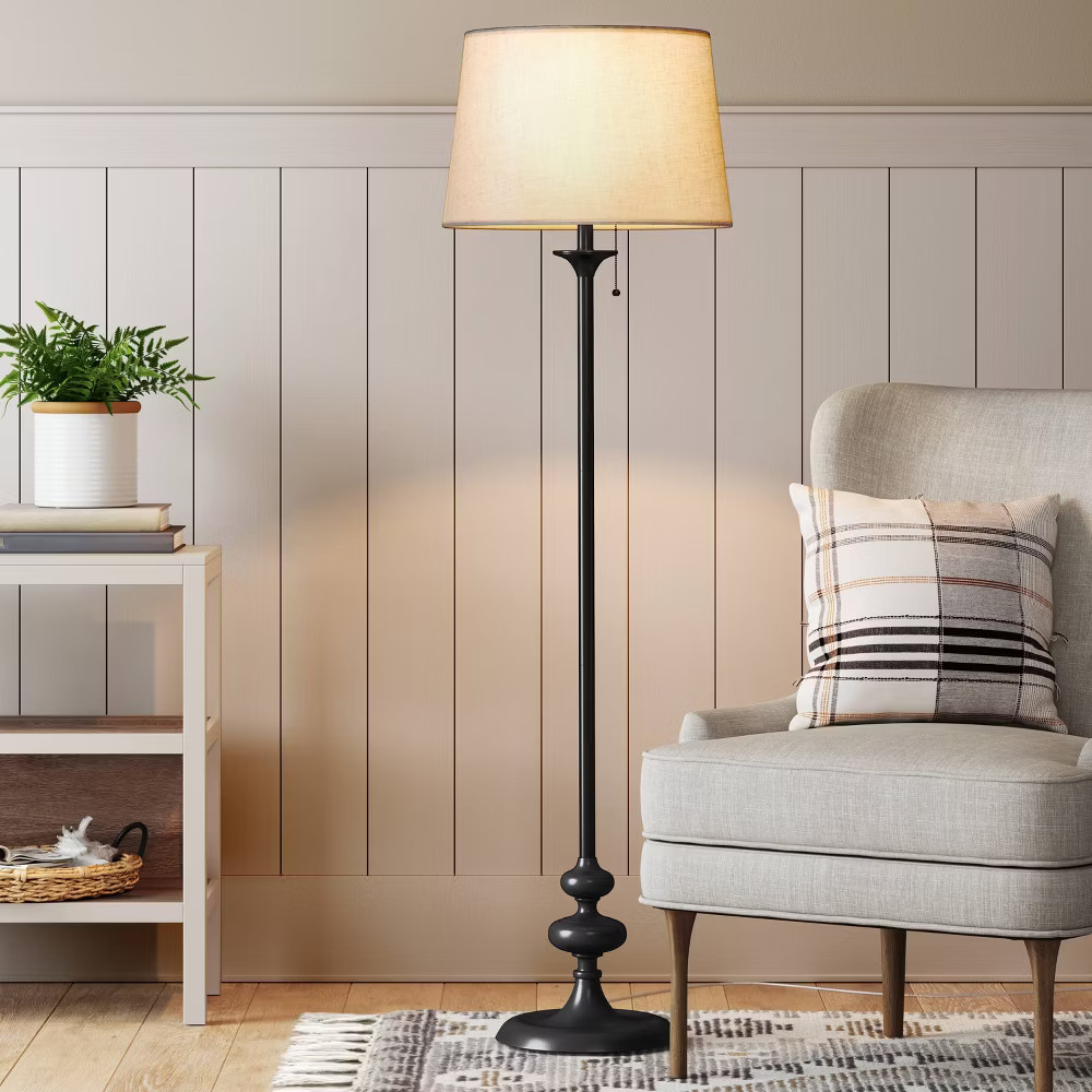 62.5"x16" Londonberry Stick Floor Lamp Black - Threshold: Pull Chain,