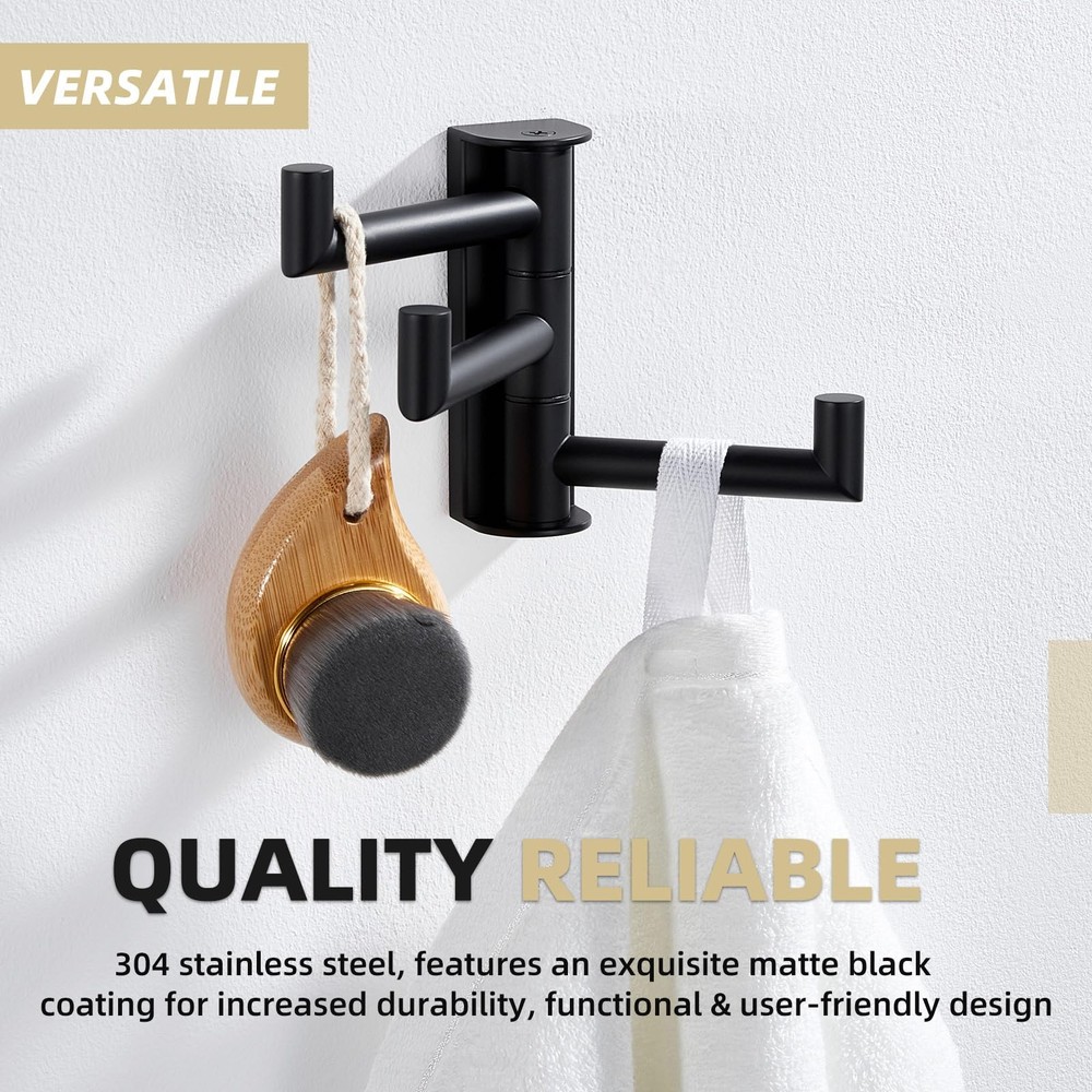 APLusee Swivel Towel Hook, 304 Stainless Steel Foldable Clothes Hook with Multi