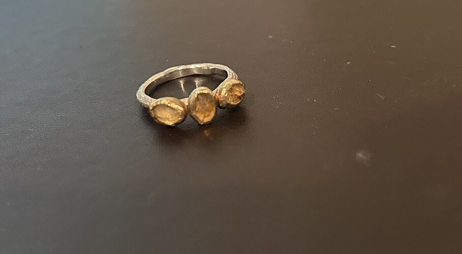 Yellow Citrine 3 Stone Ring