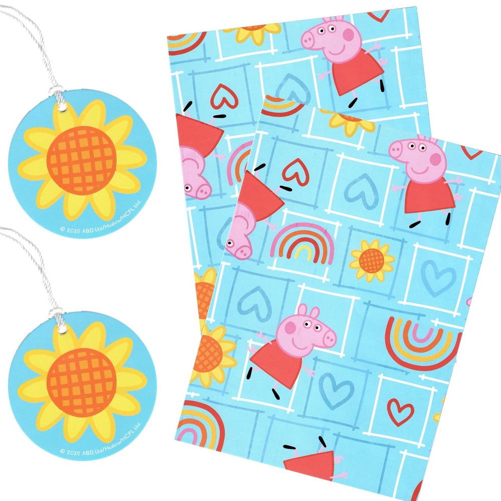 Birthday Wrapping Paper Set 2 Sheets 2 Tags - Peppa Pig Rainbows
