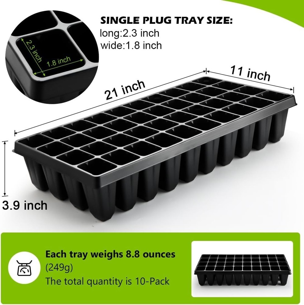 10 Pack 40 Cell Seed Starter Trays - Deep 3.9" 20" x 10" / Reusable Plastic