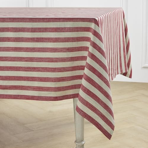 Linen Tablecloth 60 x 108 Inch - 108" x 60" (Rectangular) Red & Natural