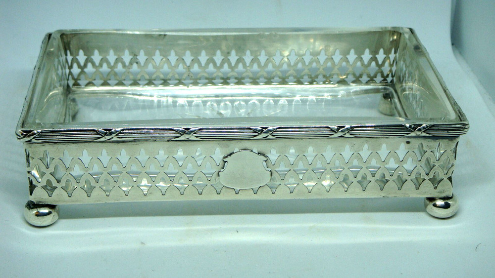 VINTAGE WALLACE & SON RECTANGULAR STERLING SILVER GLASS DISH SERVER 2.84