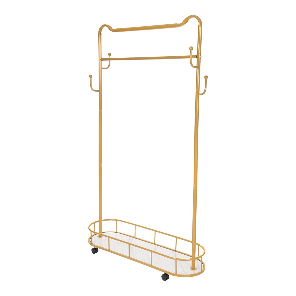 Multi-Functional Movable Clothes Rack Garment Stand w/ Storage Basket & Hooks