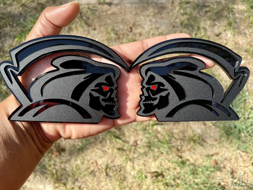 Red Eye Reaper Emblem Badge Set Matte Black Custom New