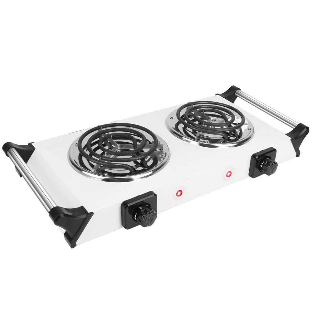 Powerful Dual Burner Coil Heating Hot Plate Stove w/ Adjustable Temperature