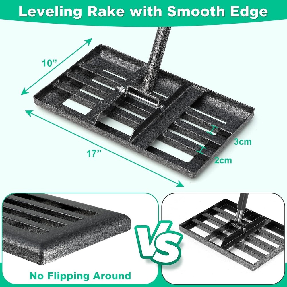 Effortless Lawn Leveling Rake - 5FT Adjustable Handle, 17"x10" Lightweight Tool