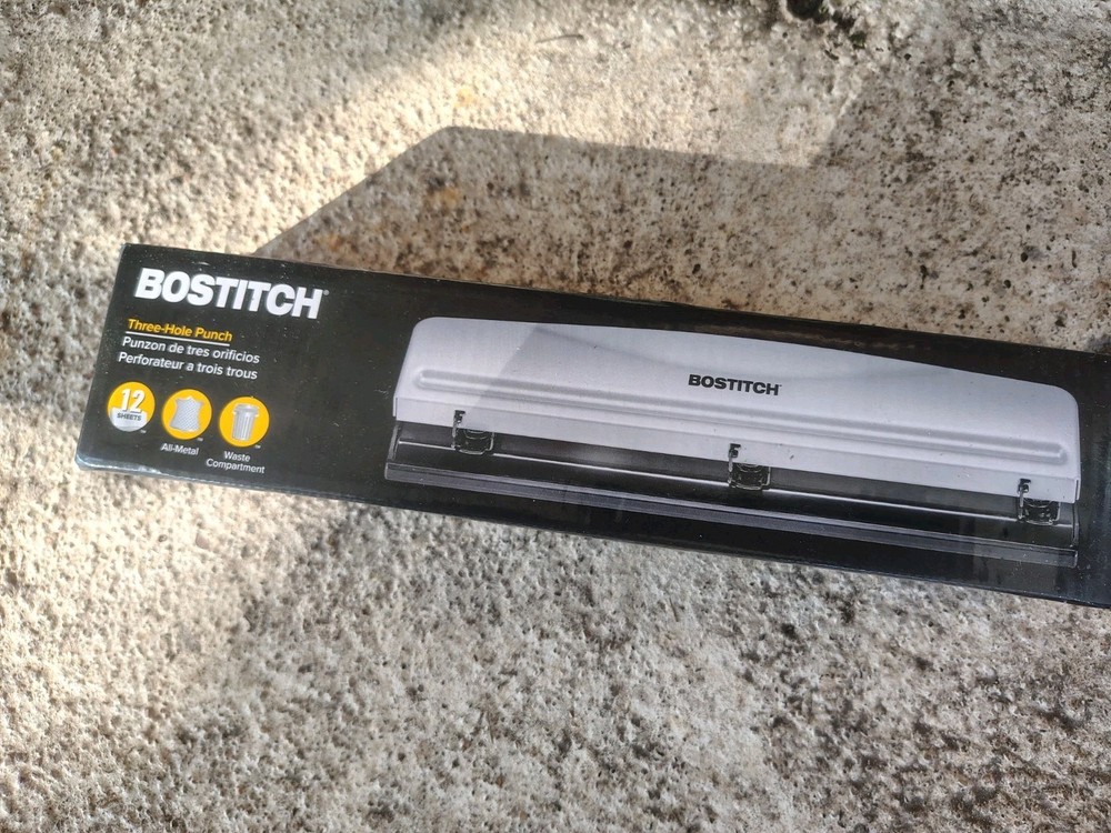 Bostitch 3-Hole Punch, 12 Sheet Capacity, Silver/Black (HP12)