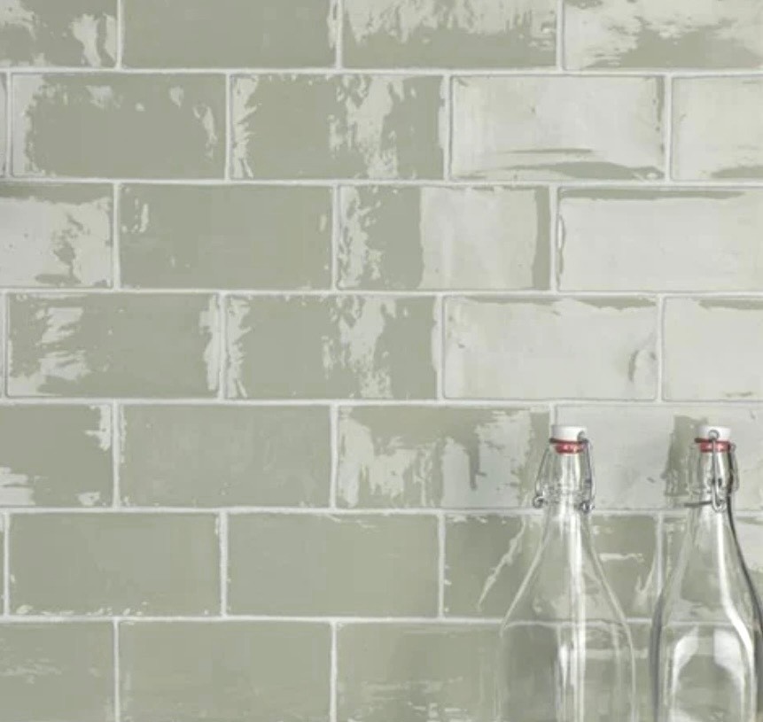 3x6 Sage Green Crackled Ceramic Tile, Wall and Backsplash Kitchen Bath (1 SF)
