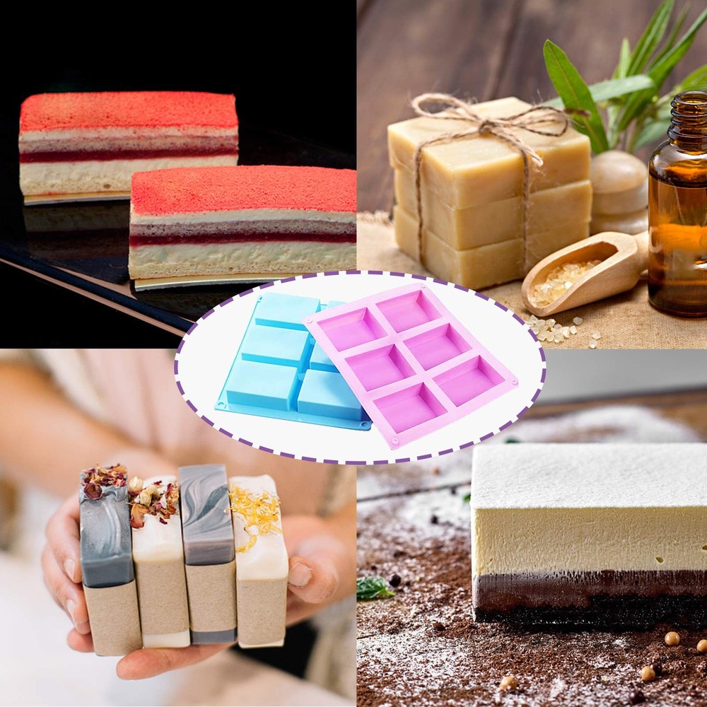 3 Pack Silicone Rectangle Soap Molds with 6 Cavities for Baking Soap Making