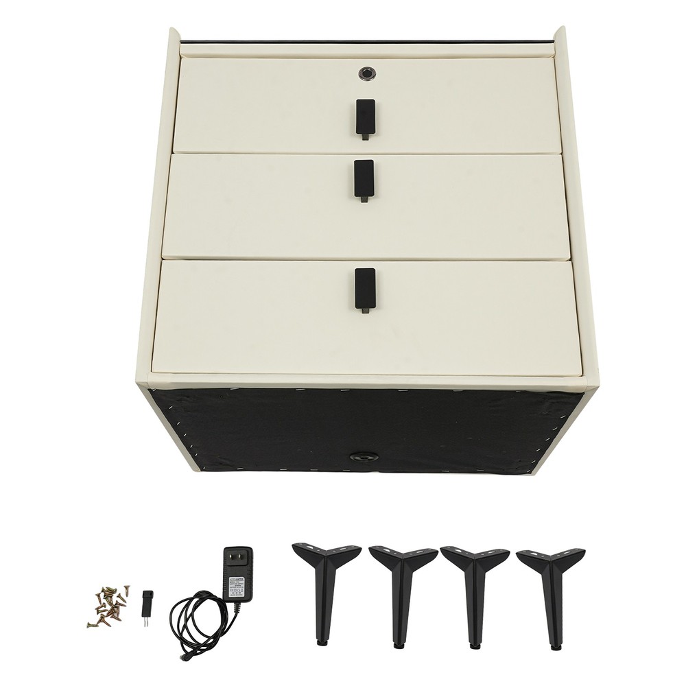 Bedside End Table Bedroom Nightstand with 3 Drawers & Fingerprint Lock