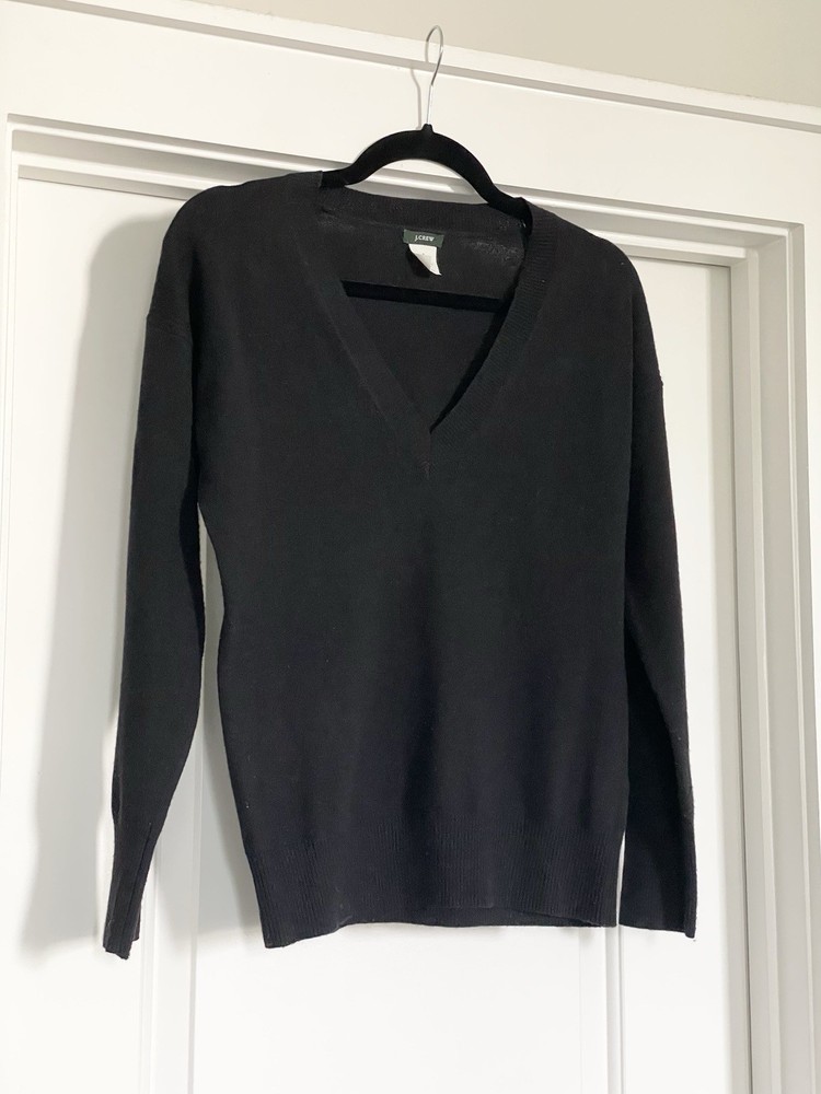 J.CREW Black Cashmere Wool Blend V-Neck Pullover Sweater Knit Black Size Small