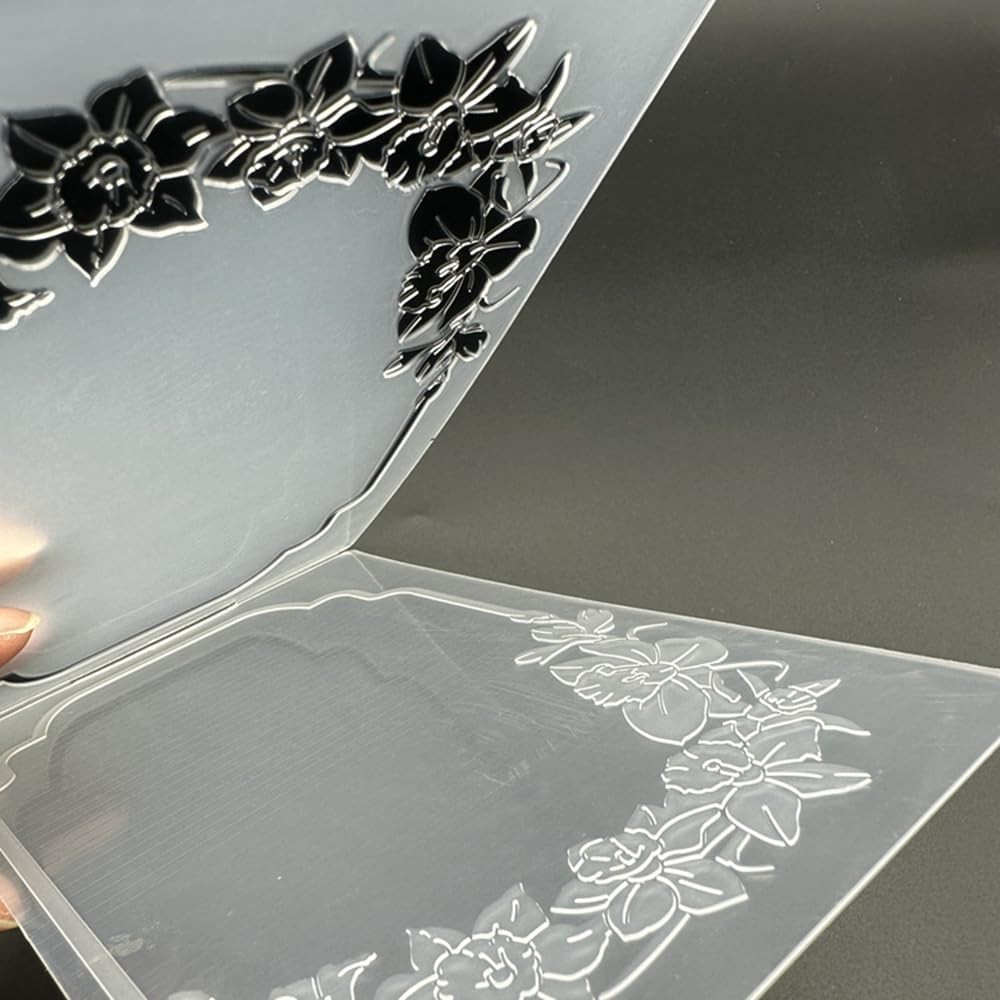 3D Plastic Embossing Folder Template Flower Border Texture A6 Size for Card Maki