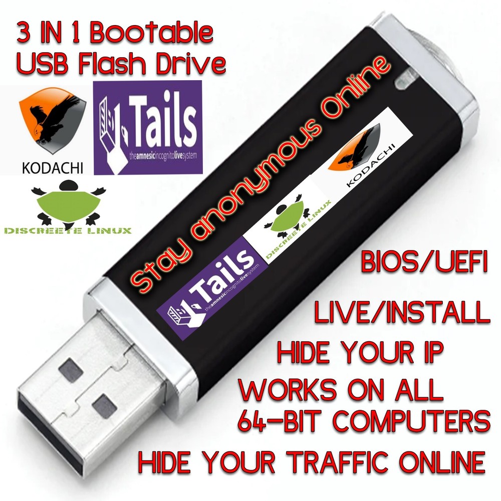 3-in-1 Boot USB Drive Discreete Linux, Kodachi,Tails HIDE YOUR INTERNET "USAGE"!